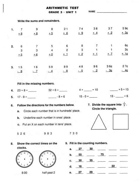 Image result for Math Test 3rd Grade Print
