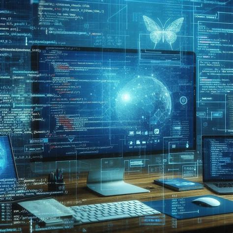 Toradh íomhá ar Modern Day Computer with Coding On Screen