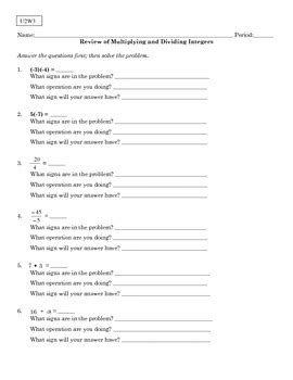 Image result for Dividing Integers Word Problems Worksheet