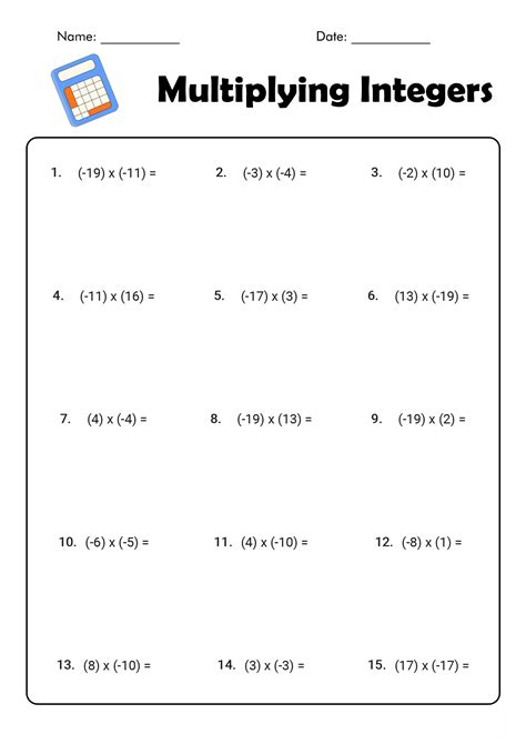 Image result for Multiply Integers Worksheet