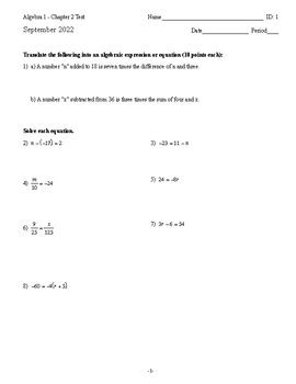 Toradh íomhá ar Algebra 1 Chapter 2 Test Answer Key