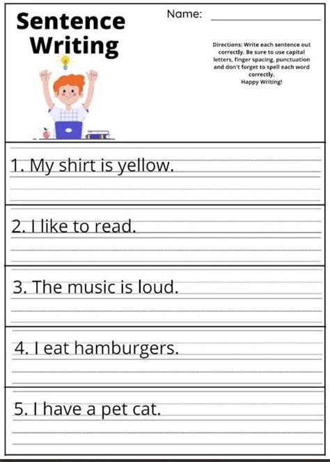 Afbeeldingsresultaten voor Writing Basic Sentences Worksheets