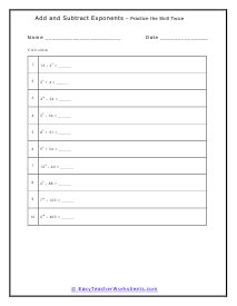 Image result for Add and Subtract Exponents Worksheet