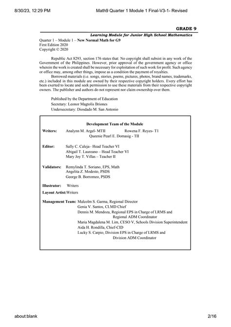 Mathematics 9 Quarter 1 Module に対する画像結果