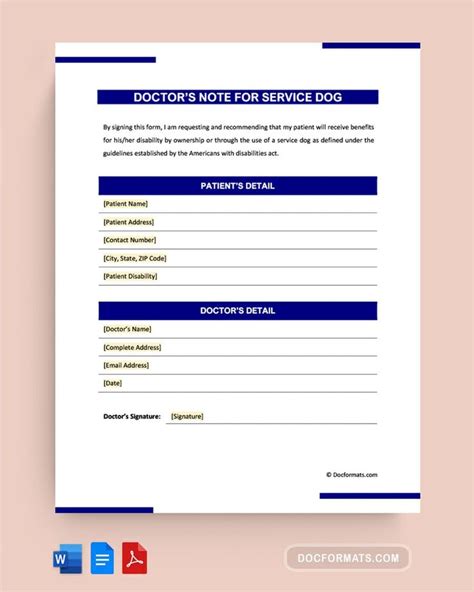 Image result for Service Dog Doctors Note Template