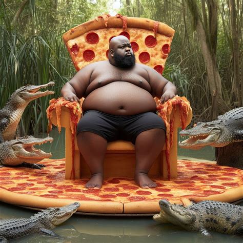 Image result for Guy Eating Pizza in Swamp with Alligator