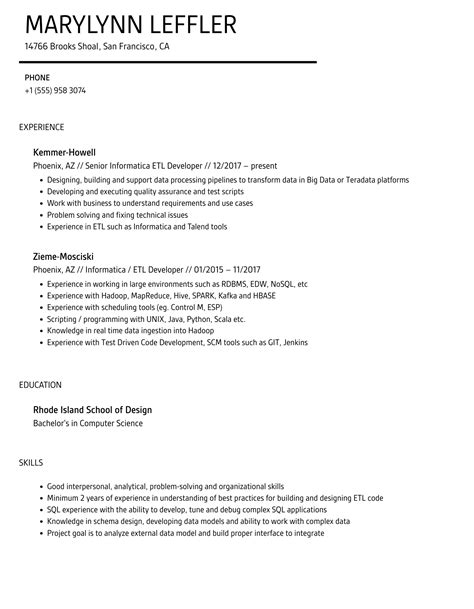 Informatica ETL Developer Resume Sample に対する画像結果