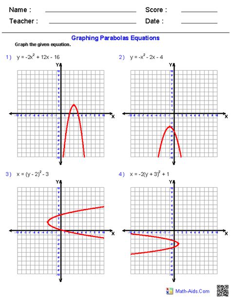 Image result for Writing Quadratic Equations Based On Graphs Worksheet