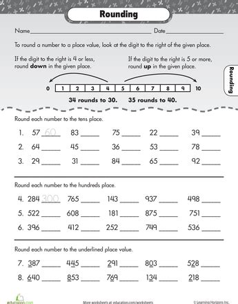 Image result for 3rd Grade Math Worksheets Rounding