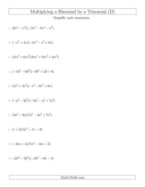 Image result for Multiplying Binomial by Trinomial Worksheet