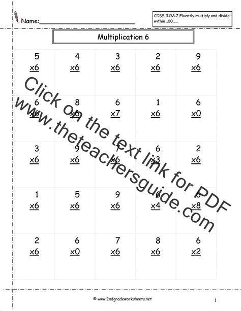 Toradh íomhá ar Multiplication 6 Worksheet Printable
