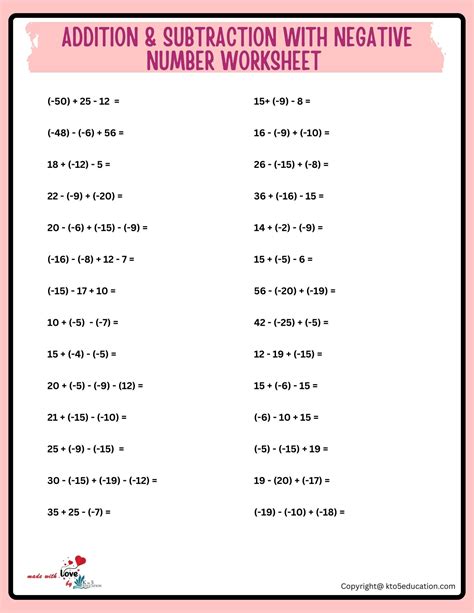 Image result for Negative Number Addition Worksheets