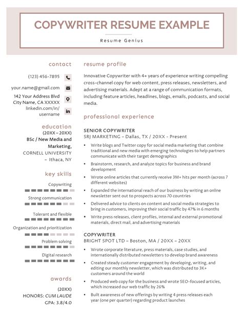 Copywriter Resume (Example + Writing Tips)