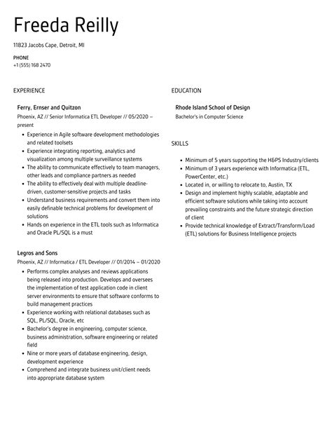 Image result for Informatica ETL Developer Resume Sample