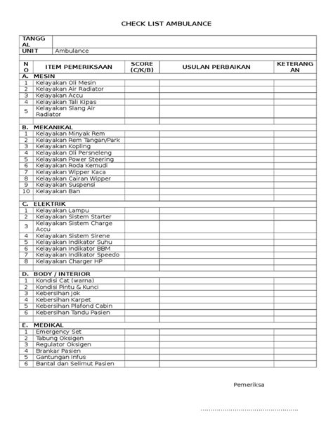 Bildergebnis für Ambulance Checklist