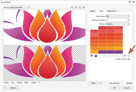 CorelDRAW Bitmaps Mode に対する画像結果