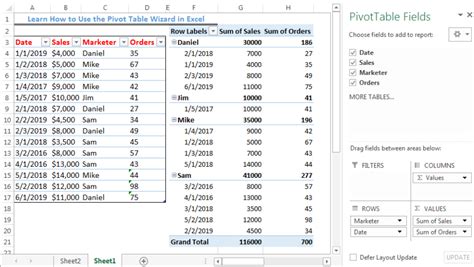 Image result for Excel PivotTable Wizard