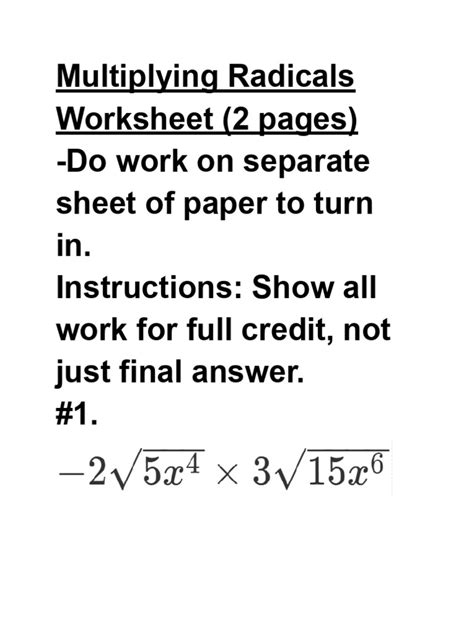 Multiplying_Radicals_Worksheet_2_pages | PDF