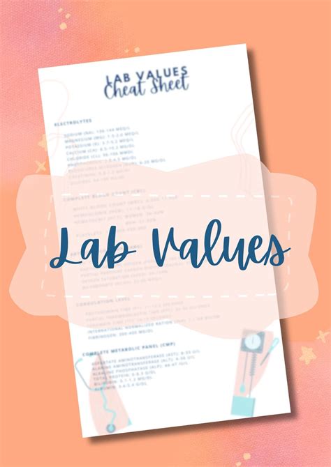 Image result for Lab Values Cheat Sheet Made Easy