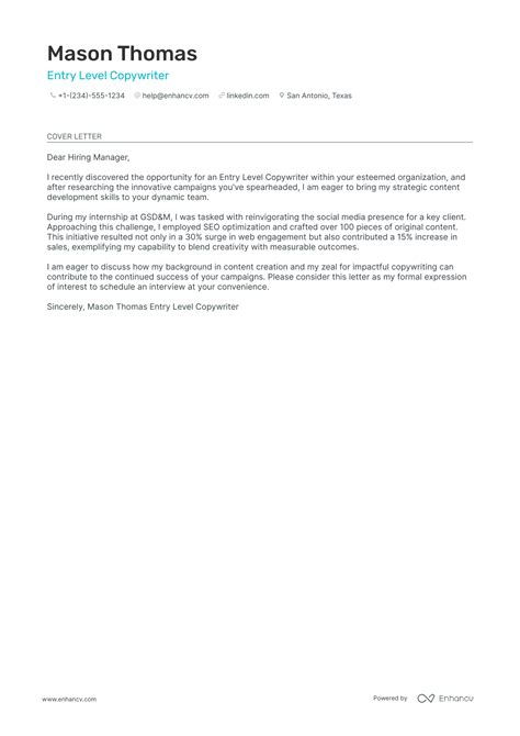 8 Professional Copywriter Cover Letter Examples and Template for 2025 ...