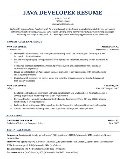 Image result for Download Java Senior Developer Resume Template Free