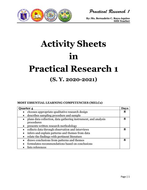 Toradh íomhá ar Practical Research 1 Learning Activity Sheets