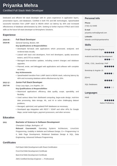 Image result for Full-Stack Developer Template