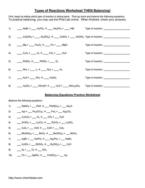 Image result for Balancing Chemical Equations Worksheet with Answer Key
