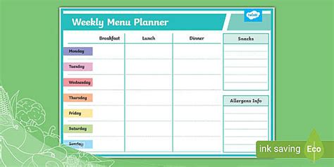 Image result for Free Excel Menu Planner