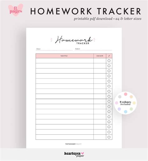 Homework Tracker Template に対する画像結果