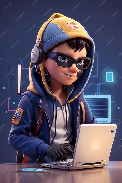 Premium Photo | Computer Hacker Cartoon Character Sneaky 3D Animation Style