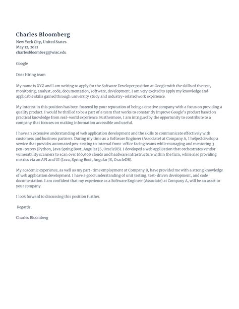 Image result for Cover Letter Format for Software Developer