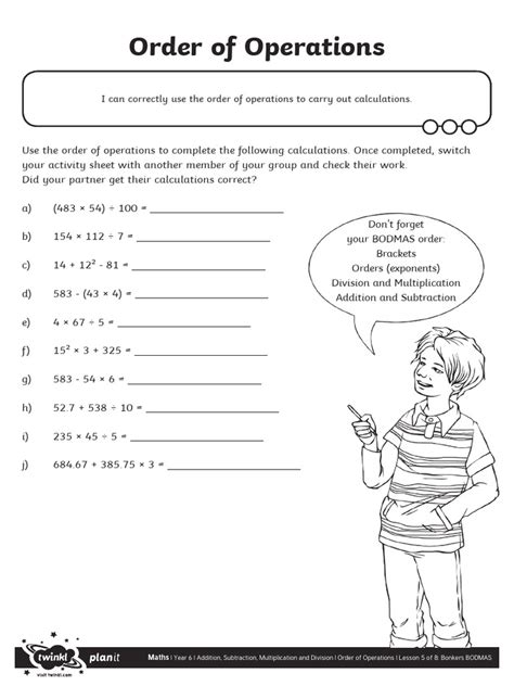 Image result for Order of Operations Elementary Worksheet
