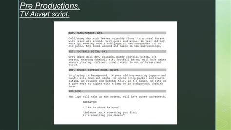 Image result for Pre-Production Script Example