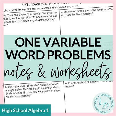 Toradh íomhá ar One Variable Word Problems Worksheet