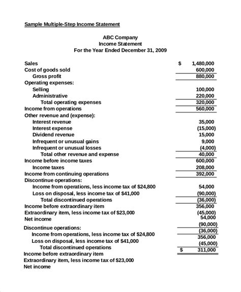 Toradh íomhá ar Income Statement Examples with Answers
