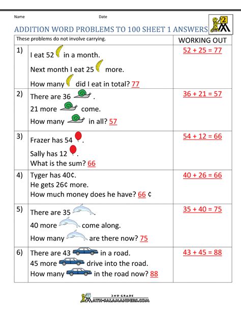 Image result for 2nd Grade Addition Word Problems