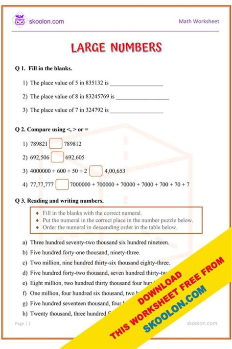 Addition and Subtraction Large Numbers Worksheet に対する画像結果