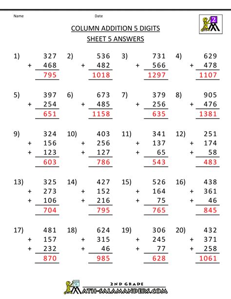 Image result for Maths Worksheets Column Addition