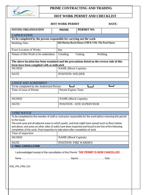 Image result for Hot Work Permit Colour