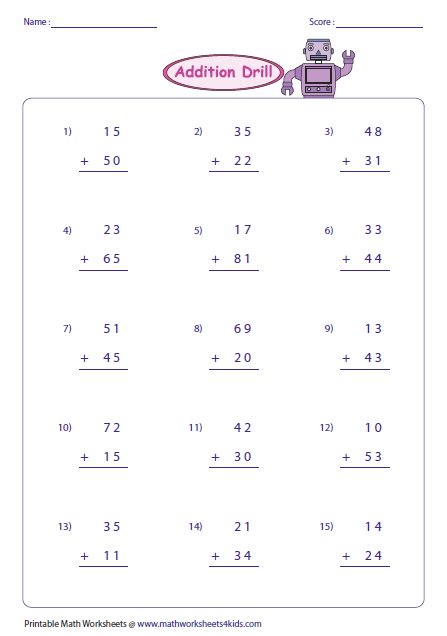Image result for Standard Vertical Algorithm Addition 2nd Grade Worksheets