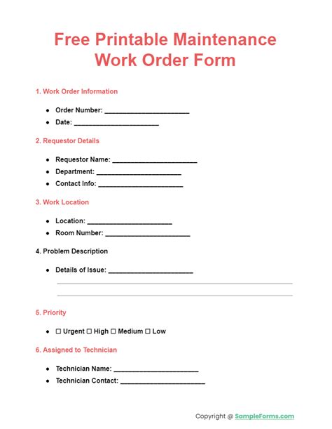 Image result for Printable Maintenance Work Order Form