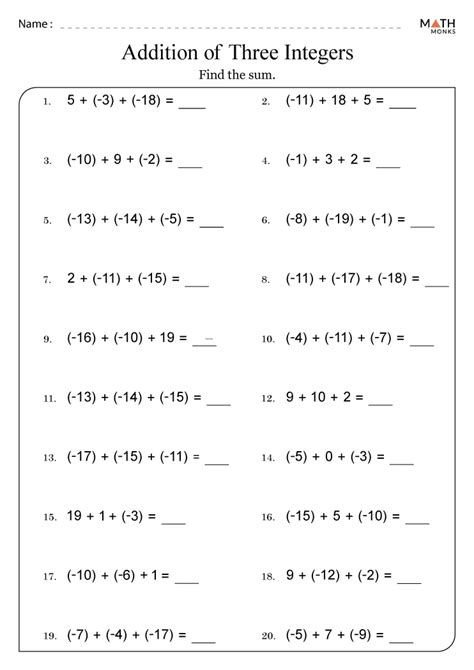 Toradh íomhá ar Worksheet About Integers