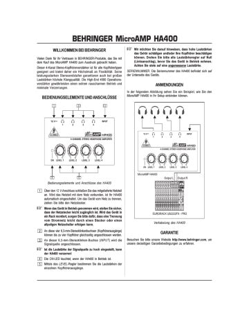 Behringer HA400 Bedienungsanleitung | Manualzz