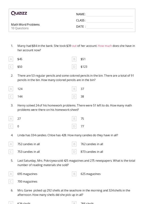 Math Word Problems 2nd Grade Free Printable に対する画像結果