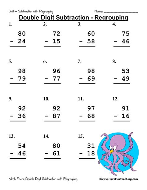 Math Worksheets Subtration に対する画像結果