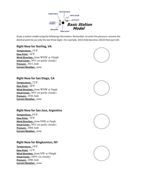 Afbeeldingsresultaten voor Reading Station Models Worksheet Answer Key
