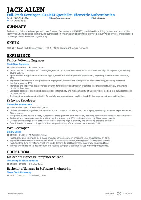 Senior Developer Resume Examples に対する画像結果