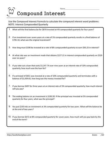 Image result for Compound Interest Table Worksheet