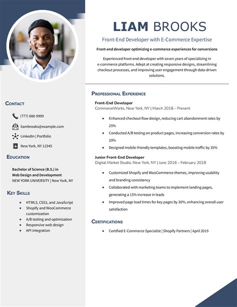 Image result for Front End Developer Resume Examples